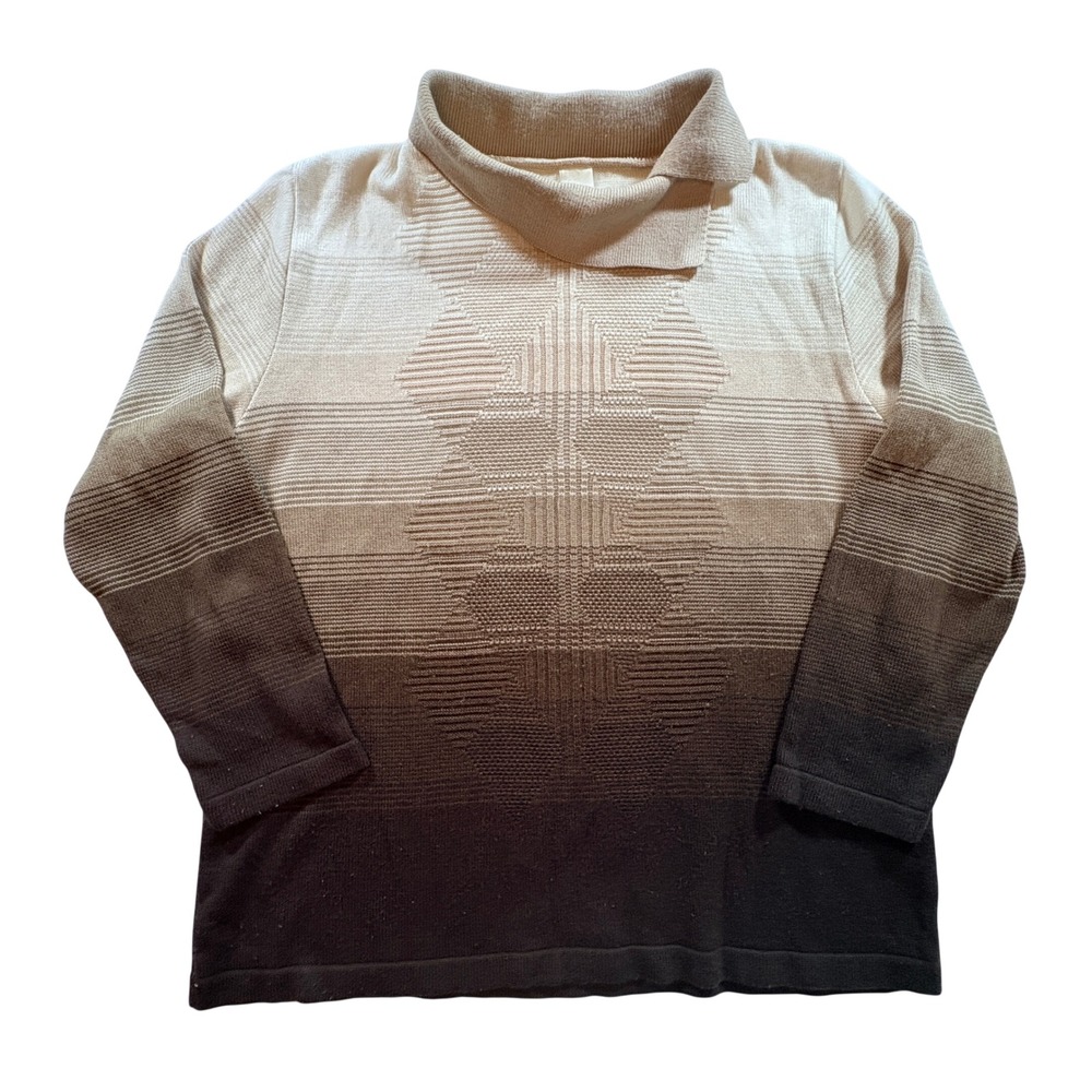 K-Mail Order Ombre Geometric Sweater Womens 44 L Brown Mock Neck Knit Germany